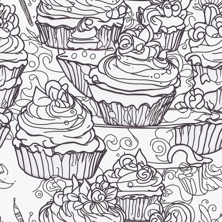 Cupcake Coloring Book Seamless Pattern Colorful Digital Artwork, Wall Art, Background, Merch Shop, Design Template - generated by aiの素材