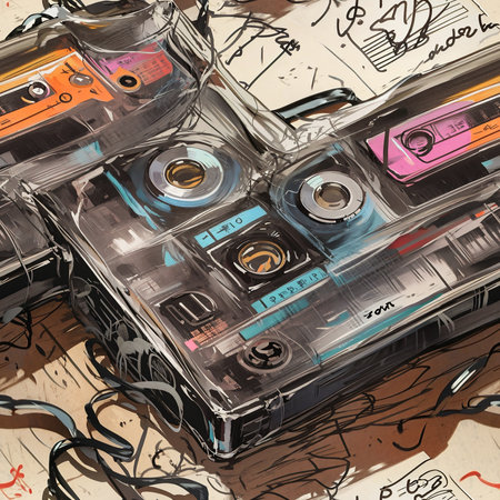 Abstract Nostalgia Cassette Painting Seamless Pattern Colorful Digital Artwork, Wall Art, Background, Merch Shop, Design Template - generated by aiの素材