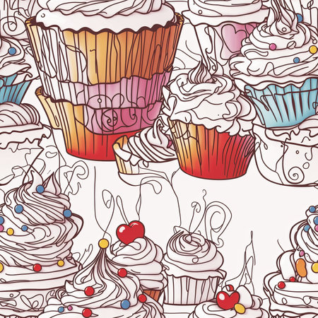 Cupcake Coloring Book Seamless Pattern Colorful Digital Artwork, Wall Art, Background, Merch Shop, Design Template - generated by aiの素材