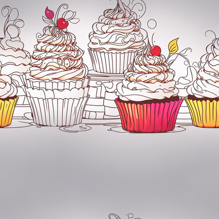 Cupcake Coloring Book Seamless Pattern Colorful Digital Artwork, Wall Art, Background, Merch Shop, Design Template - generated by aiの素材