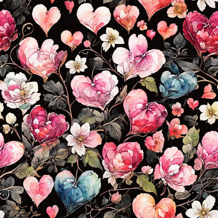 Floral Love Painting Seamless Pattern Colorful Digital Artwork, Wall Art, Background, Merch Shop, Design Template - generated by aiの素材