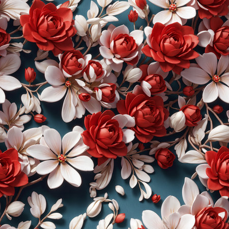 3D High Detailed Flowers Seamless Pattern Colorful Digital Artwork, Wall Art, Floral Background, Merch Shop, Design Template - generated by aiの素材