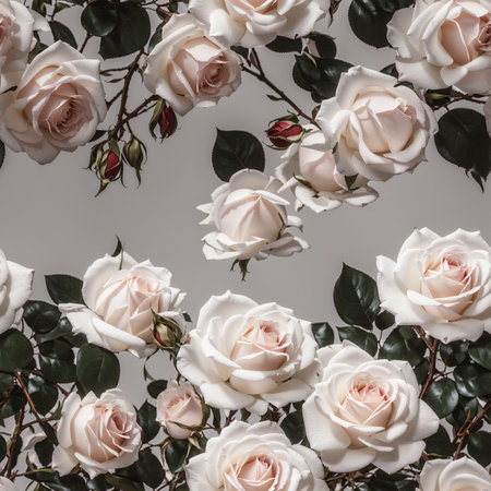 Realistic White Pink Roses Flowers Seamless Pattern Colorful Digital Artwork, Wall Art, Floral Background, Merch Shop, Design Template - generated by aiの素材