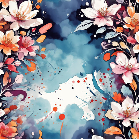 Watercolor Flowers Painting Seamless Pattern Colorful Digital Artwork, Wall Art, Floral Background, Merch Shop, Design Template - generated by aiの素材