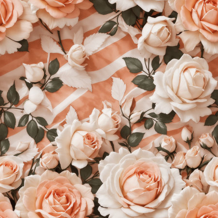 Peach Colored Wedding Roses Seamless Pattern Colorful Digital Artwork, Wall Art, Floral Background, Merch Shop, Design Template - generated by aiの素材