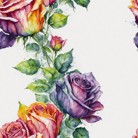 Rainbow Roses Watercolor Painting Seamless Pattern Colorful Digital Artwork, Wall Art, Floral Background, Merch Shop, Design Template - generated by aiの素材