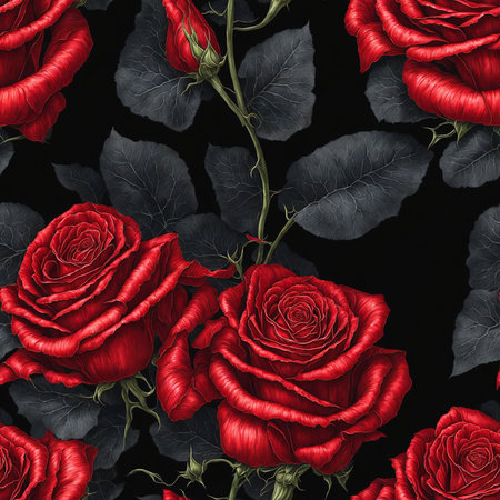 Red Black Roses Watercolor Painting Seamless Pattern Colorful Digital Artwork, Wall Art, Floral Background, Merch Shop, Design Template - generated by aiの素材