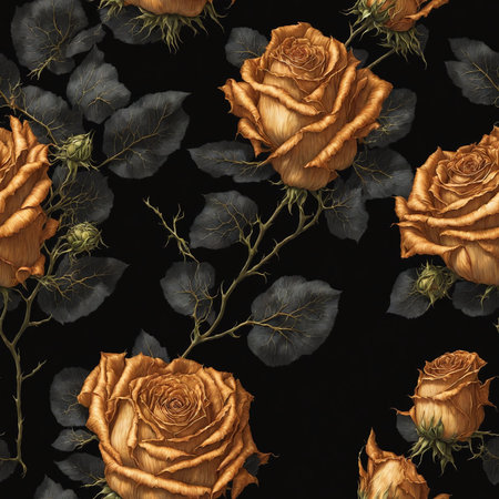 Golden Black Roses Watercolor Painting Seamless Pattern Colorful Digital Artwork, Wall Art, Floral Background, Merch Shop, Design Template - generated by aiの素材