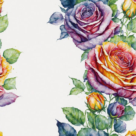 Rainbow Roses Watercolor Painting Seamless Pattern Colorful Digital Artwork, Wall Art, Floral Background, Merch Shop, Design Template - generated by aiの素材