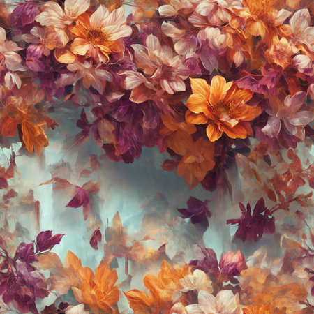 Autumn Flower Bouquet Painting Seamless Pattern Colorful Digital Artwork, Wall Art, Floral Background, Merch Shop, Design Template - generated by aiの素材
