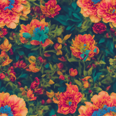 Colorful Retro Flowers Seamless Pattern Colorful Digital Artwork, Wall Art, Floral Background, Merch Shop, Design Template - generated by aiの素材