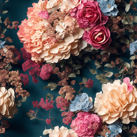 Vintage Wedding Flowers Seamless Pattern Colorful Digital Artwork, Wall Art, Floral Background, Merch Shop, Design Template - generated by aiの素材
