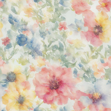 Retro Watercolor Flowers Painting Seamless Pattern Colorful Digital Artwork, Wall Art, Floral Background, Merch Shop, Design Template - generated by aiの素材