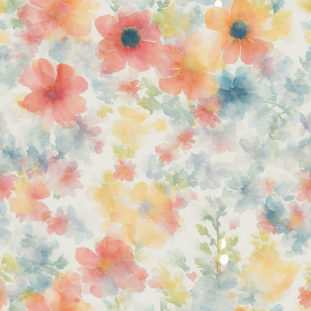 Retro Watercolor Flowers Painting Seamless Pattern Colorful Digital Artwork, Wall Art, Floral Background, Merch Shop, Design Template - generated by aiの素材