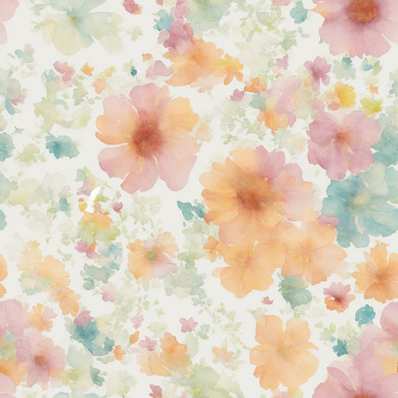 Retro Watercolor Flowers Painting Seamless Pattern Colorful Digital Artwork, Wall Art, Floral Background, Merch Shop, Design Template - generated by aiの素材