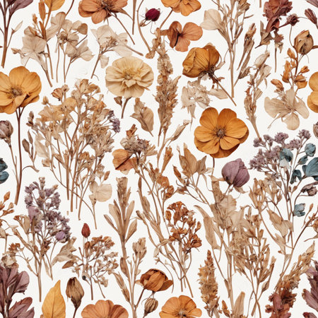 Retro Vintage Dried Isolated Flowers Seamless Pattern Colorful Digital Artwork, Wall Art, Floral Background, Merch Shop, Design Template - generated by aiの素材