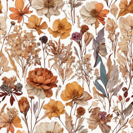 Retro Vintage Dried Isolated Flowers Seamless Pattern Colorful Digital Artwork, Wall Art, Floral Background, Merch Shop, Design Template - generated by aiの素材