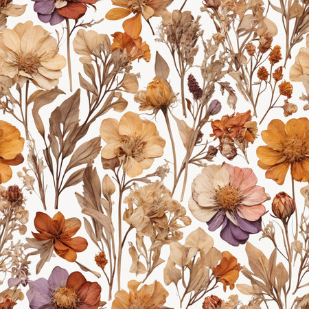 Retro Vintage Dried Isolated Flowers Seamless Pattern Colorful Digital Artwork, Wall Art, Floral Background, Merch Shop, Design Template - generated by aiの素材