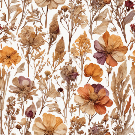 Retro Vintage Dried Isolated Flowers Seamless Pattern Colorful Digital Artwork, Wall Art, Floral Background, Merch Shop, Design Template - generated by aiの素材