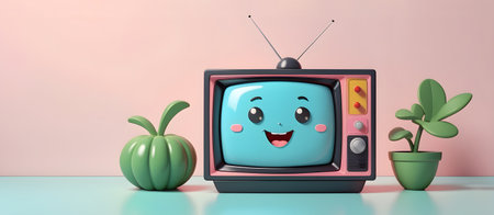 Cute Retro TV Television 3D Art Animated Graphic, Banner Website Design Gift Card Background Digital Graphic - Artwork generated by AIの素材