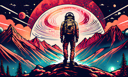 Astronaut Illustration Art Graphic Background Banner Shirt Design Fantasy Gift Card Background Digital Graphic for Decorations or your Print on Demand Business - generated by AIの素材