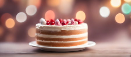 Cake with Bokeh Background, Banner Graphic Design, Bakery Candy Gift Card Template, Digital Backdrop for Website, Decorations or your Print on Demand Business - generated by AIの素材