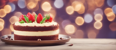 Cake with Bokeh Background Banner Graphic Design Bakery Candy Gift Card Template Digital Backdrop for Website, Decorations or your Print on Demand Business - generated by AIの素材