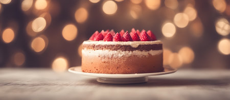 Cake with Bokeh Background, Banner Graphic Design, Bakery Candy Gift Card Template, Digital Backdrop for Website, Decorations or your Print on Demand Business - generated by AIの素材