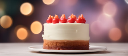 Cake with Bokeh Background, Banner Graphic Design, Bakery Candy Gift Card Template, Digital Backdrop for Website, Decorations or your Print on Demand Business - generated by AIの素材