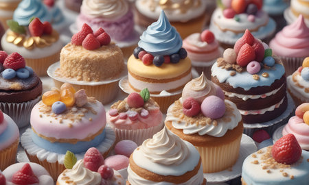 Cake Fantasy World Pattern Background Banner Graphic Design Bakery Candy Gift Card Template Digital Backdrop for Website, Decorations or your Print on Demand Business - generated by AIの素材