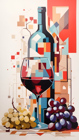 Abstract Wine Geometric Artwork Digital Acrylic Painting Colorful Background Art Design for Wall Art, Merch, Card, Websites, Decorations or your Print on Demand Business - generated by AIの素材