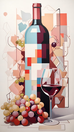 Abstract Wine Geometric Artwork Digital Acrylic Painting Colorful Background Art Design for Wall Art, Merch, Card, Websites, Decorations or your Print on Demand Business - generated by AIの素材