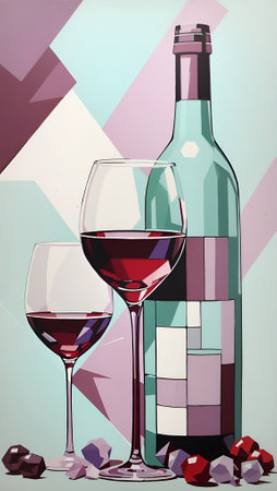 Abstract Wine Geometric Artwork Digital Acrylic Painting Colorful Background Art Design for Wall Art, Merch, Card, Websites, Decorations or your Print on Demand Business - generated by AIの素材
