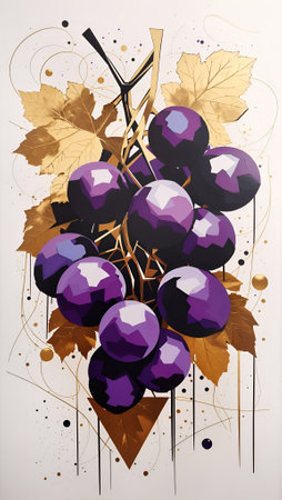 Abstract Grapes Artwork Geometric Acrylic Painting Colorful Background Digital Art Design for Wall Art, Merch, Card, Websites, Decorations or your Print on Demand Business - generated by AIの素材