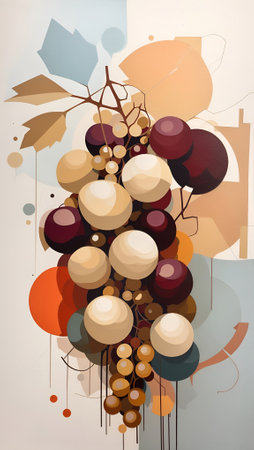 Abstract Grapes Artwork Geometric Acrylic Painting Colorful Background Digital Art Design for Wall Art, Merch, Card, Websites, Decorations or your Print on Demand Business - generated by AIの素材