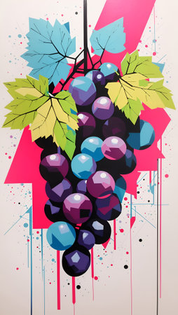 Abstract Grapes Artwork Geometric Acrylic Painting Colorful Background Digital Art Design for Wall Art, Merch, Card, Websites, Decorations or your Print on Demand Business - generated by AIの素材