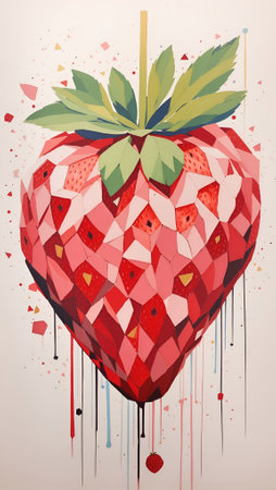 Abstract Strawberry Artwork Geometric Acrylic Painting Colorful Background Digital Art Design for Wall Art, Merch, Card, Websites, Decorations or your Print on Demand Business - generated by AIの素材