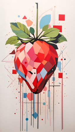 Abstract Strawberry Artwork Geometric Acrylic Painting Colorful Background Digital Art Design for Wall Art, Merch, Card, Websites, Decorations or your Print on Demand Business - generated by AIの素材