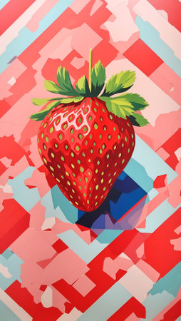 Abstract Strawberry Artwork Geometric Acrylic Painting Colorful Background Digital Art Design for Wall Art, Merch, Card, Websites, Decorations or your Print on Demand Business - generated by AIの素材