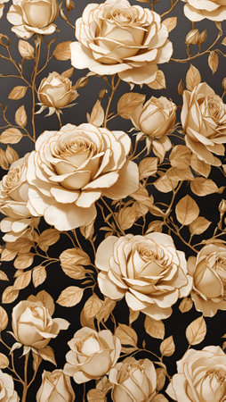 Blooming Golden Roses Colorful Flower Bouquet Background Floral Wall Art Card Design for Celebration, Merch, Websites, Decorations or your Print on Demand Business - generated by AIの素材