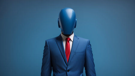 Faceless Blue Portrait Man with Suit Digital Background Abstract Mask Design for Celebration, Merch, Websites, Decorations or your Print on Demand Business - generated by AIの素材