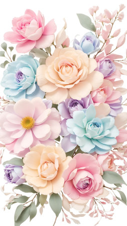 Beautiful Floral Card Design Colorful Blooming Flower Bouquet Background Art Design for Celebration, Merch, Websites, Decorations or your Print on Demand Business - generated by AIの素材
