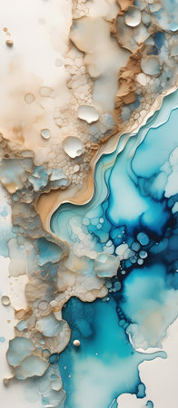 Alcohol Ink Painting Beautiful Washed Sand Blue Colors Watercolor Bookmark Artwork Colorful Wall Art Design Template for Decorations or your Print on Demand Business - generated by AIの素材