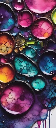 Alcohol Ink Painting Beautiful Washed Neon Black Colors Watercolor Bookmark Artwork Colorful Wall Art Design Template for Decorations or your Print on Demand Business - generated by AIの素材