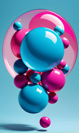 Bubble Gum Tricolor Bubbles Background Graphic Shiny Pink Blue Colors Pop Culture Modern Candy Wall Art Design Template for Decorations or your Print on Demand Business - generated by AIの素材