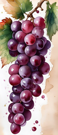 Purple Grapes Painting Alcohol Washed Ink Colors Watercolor Drawing Style Artwork Background Wall Art Design for Decorations or your Print on Demand Business - generated by AIの素材