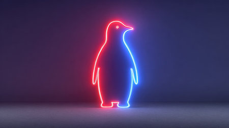This neon light penguin figure features a captivating blue and red glow, creating a modern and playful aesthetic ideal for art projects and creative displays.の素材