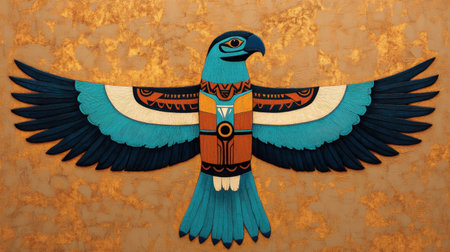 This stunning artwork features a bird with spread wings, rich in color and intricate details, perfect for adding a touch of elegance and cultural significance to any space.の素材