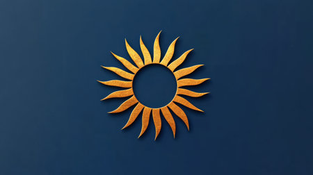A stunning illustration of a golden sun against a deep blue background, embodying warmth and positivity. Perfect for modern design projects or artistic expressions.の素材