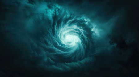 A captivating image of a swirling cloud formation against a dark sky, illuminated by a mysterious light, capturing the raw energy and drama of nature's atmospheric phenomena.の素材